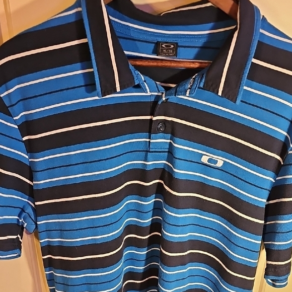 OAKLEY- Men's Blue Striped Polo SIZE XL - Picture 4 of 8